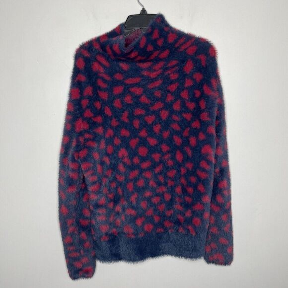 THAKOON Collective Sweater Womens Small Fuzzy S Navy Red Dot Printed Pullover - Picture 3 of 13